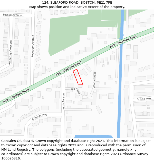 124, SLEAFORD ROAD, BOSTON, PE21 7PE: Location map and indicative extent of plot