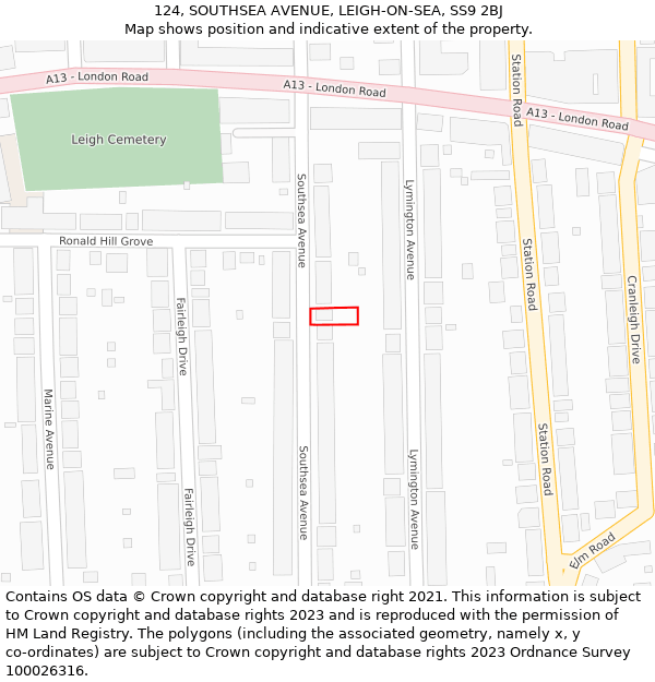 124, SOUTHSEA AVENUE, LEIGH-ON-SEA, SS9 2BJ: Location map and indicative extent of plot