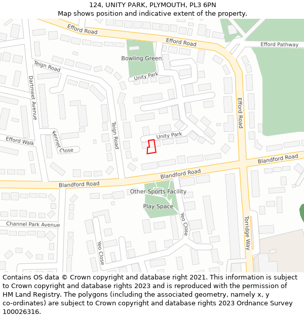 124, UNITY PARK, PLYMOUTH, PL3 6PN: Location map and indicative extent of plot