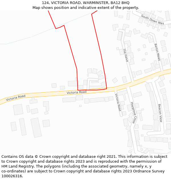 124, VICTORIA ROAD, WARMINSTER, BA12 8HQ: Location map and indicative extent of plot