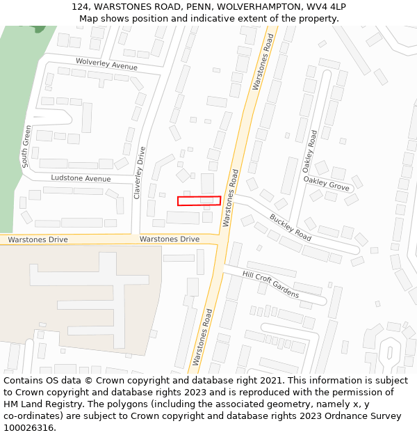 124, WARSTONES ROAD, PENN, WOLVERHAMPTON, WV4 4LP: Location map and indicative extent of plot