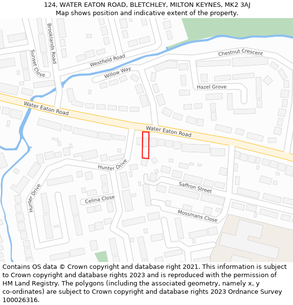 124, WATER EATON ROAD, BLETCHLEY, MILTON KEYNES, MK2 3AJ: Location map and indicative extent of plot