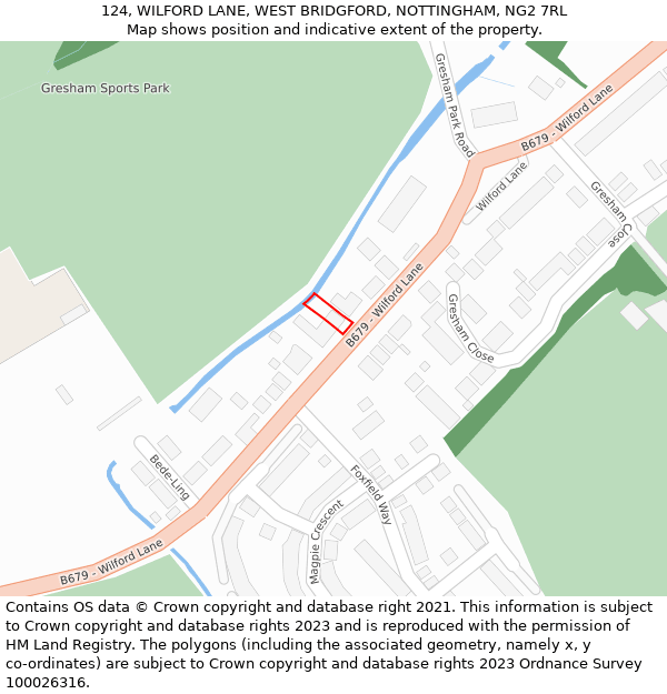 124, WILFORD LANE, WEST BRIDGFORD, NOTTINGHAM, NG2 7RL: Location map and indicative extent of plot