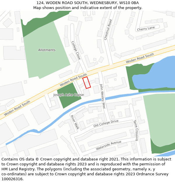 124, WODEN ROAD SOUTH, WEDNESBURY, WS10 0BA: Location map and indicative extent of plot