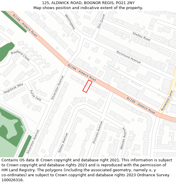 125, ALDWICK ROAD, BOGNOR REGIS, PO21 2NY: Location map and indicative extent of plot