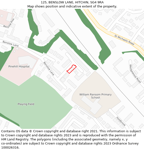 125, BENSLOW LANE, HITCHIN, SG4 9RA: Location map and indicative extent of plot