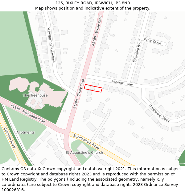 125, BIXLEY ROAD, IPSWICH, IP3 8NR: Location map and indicative extent of plot