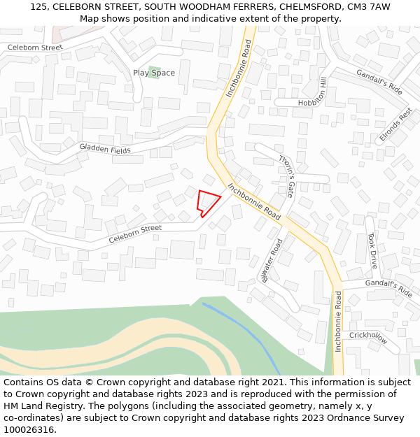 125, CELEBORN STREET, SOUTH WOODHAM FERRERS, CHELMSFORD, CM3 7AW: Location map and indicative extent of plot