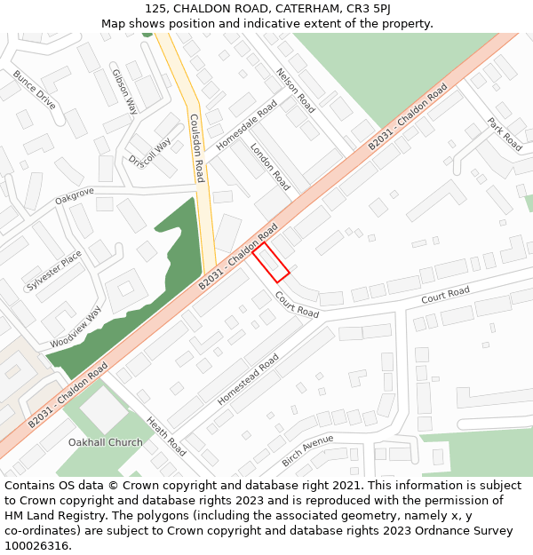 125, CHALDON ROAD, CATERHAM, CR3 5PJ: Location map and indicative extent of plot