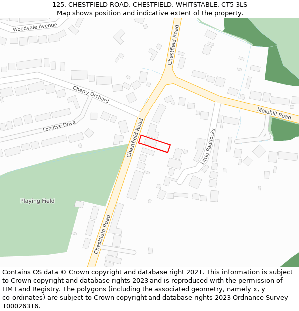 125, CHESTFIELD ROAD, CHESTFIELD, WHITSTABLE, CT5 3LS: Location map and indicative extent of plot