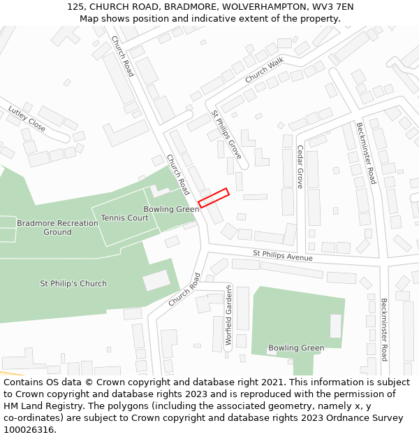 125, CHURCH ROAD, BRADMORE, WOLVERHAMPTON, WV3 7EN: Location map and indicative extent of plot