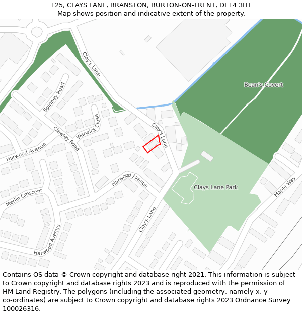 125, CLAYS LANE, BRANSTON, BURTON-ON-TRENT, DE14 3HT: Location map and indicative extent of plot