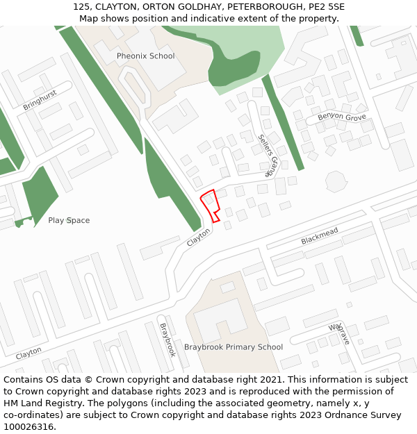 125, CLAYTON, ORTON GOLDHAY, PETERBOROUGH, PE2 5SE: Location map and indicative extent of plot