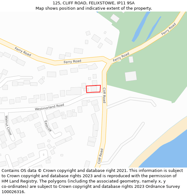 125, CLIFF ROAD, FELIXSTOWE, IP11 9SA: Location map and indicative extent of plot