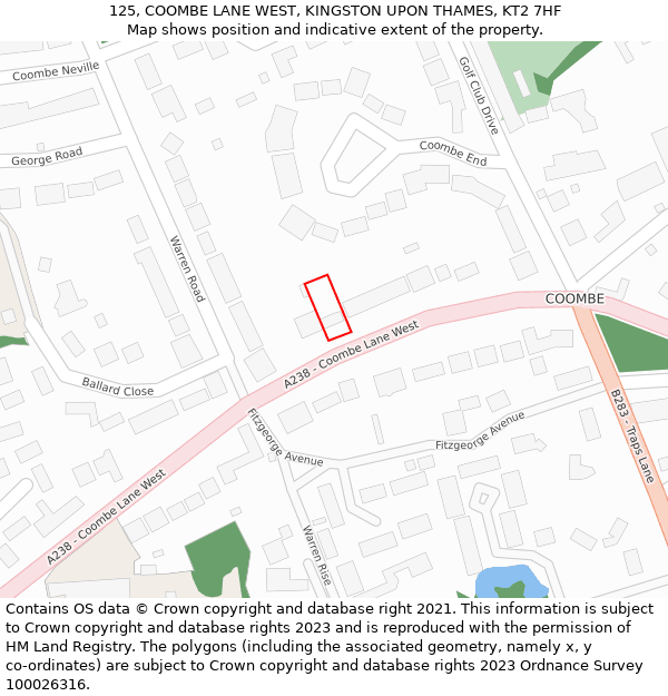 125, COOMBE LANE WEST, KINGSTON UPON THAMES, KT2 7HF: Location map and indicative extent of plot