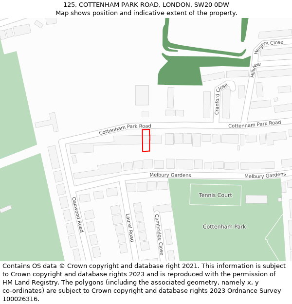 125, COTTENHAM PARK ROAD, LONDON, SW20 0DW: Location map and indicative extent of plot