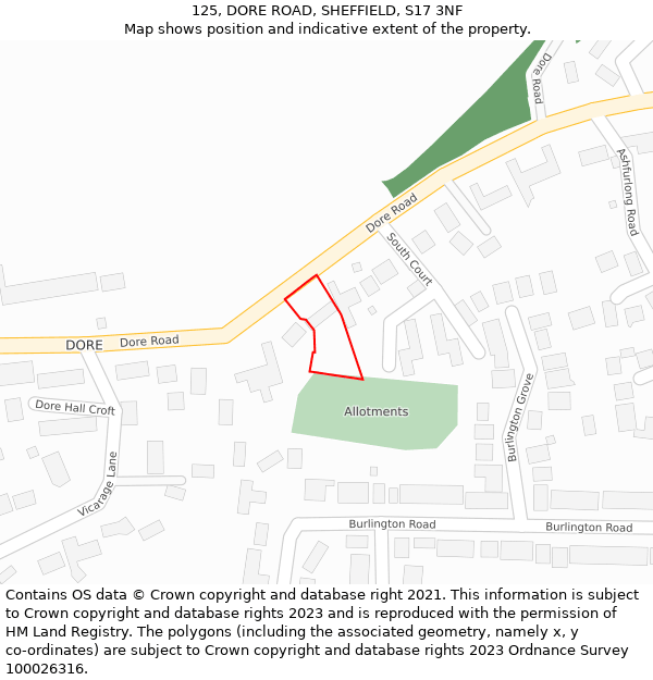 125, DORE ROAD, SHEFFIELD, S17 3NF: Location map and indicative extent of plot