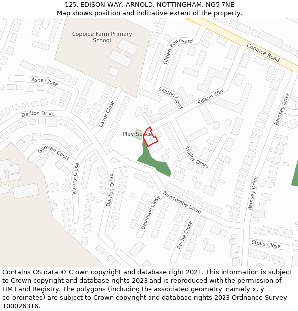 125, EDISON WAY, ARNOLD, NOTTINGHAM, NG5 7NE: Location map and indicative extent of plot