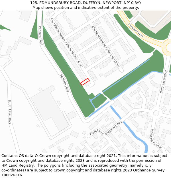 125, EDMUNDSBURY ROAD, DUFFRYN, NEWPORT, NP10 8AY: Location map and indicative extent of plot