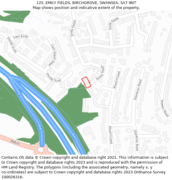 125, EMILY FIELDS, BIRCHGROVE, SWANSEA, SA7 9NT: Location map and indicative extent of plot