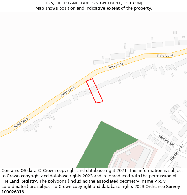 125, FIELD LANE, BURTON-ON-TRENT, DE13 0NJ: Location map and indicative extent of plot