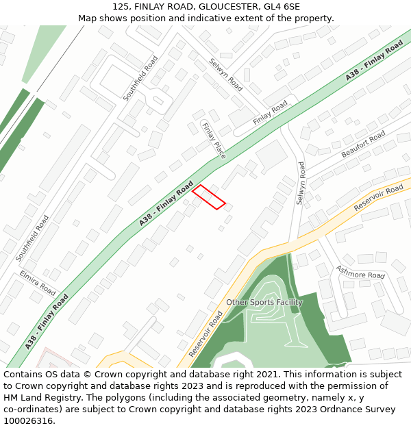 125, FINLAY ROAD, GLOUCESTER, GL4 6SE: Location map and indicative extent of plot