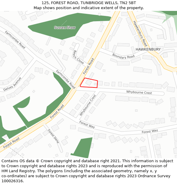 125, FOREST ROAD, TUNBRIDGE WELLS, TN2 5BT: Location map and indicative extent of plot