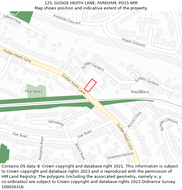 125, GUDGE HEATH LANE, FAREHAM, PO15 6PR: Location map and indicative extent of plot