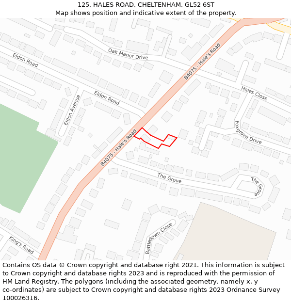 125, HALES ROAD, CHELTENHAM, GL52 6ST: Location map and indicative extent of plot