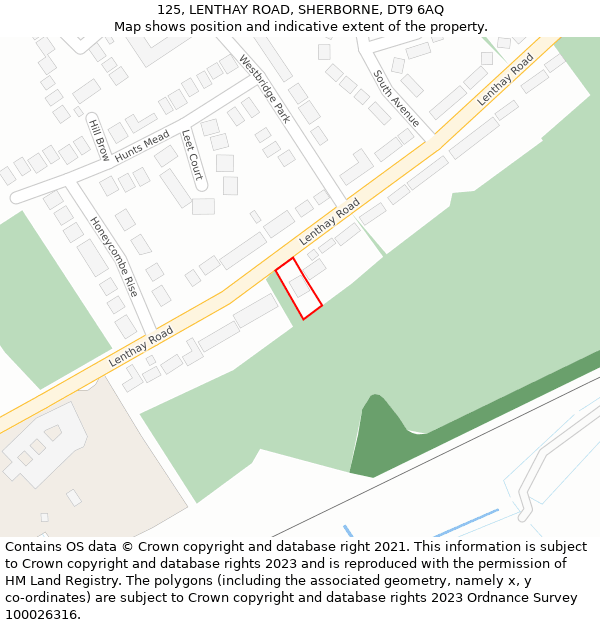 125, LENTHAY ROAD, SHERBORNE, DT9 6AQ: Location map and indicative extent of plot