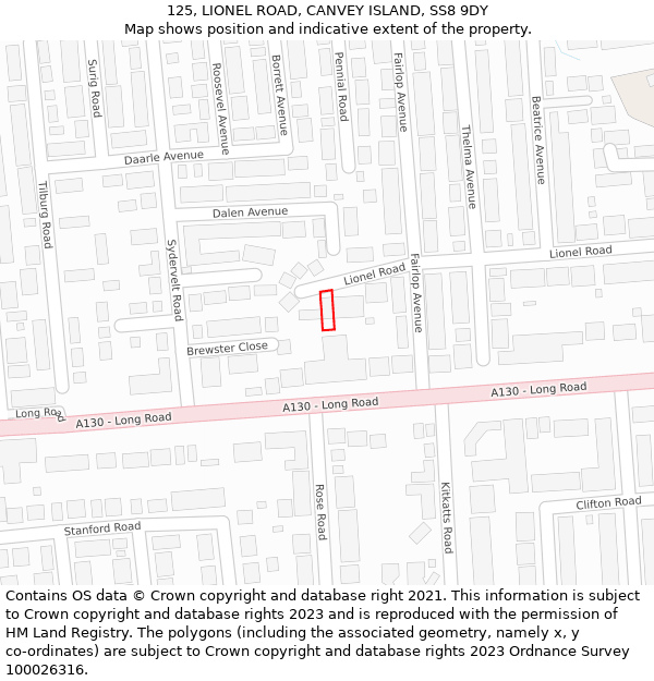 125, LIONEL ROAD, CANVEY ISLAND, SS8 9DY: Location map and indicative extent of plot