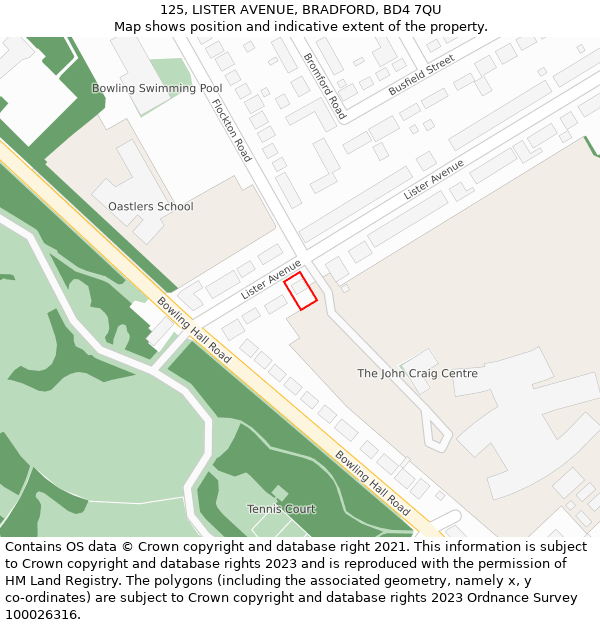 125, LISTER AVENUE, BRADFORD, BD4 7QU: Location map and indicative extent of plot