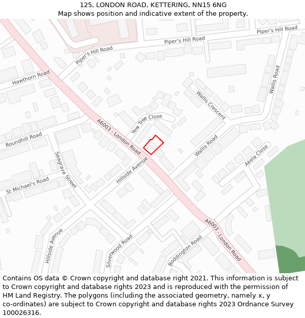 125, LONDON ROAD, KETTERING, NN15 6NG: Location map and indicative extent of plot