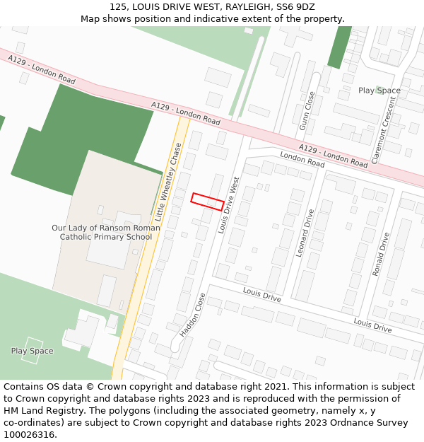 125, LOUIS DRIVE WEST, RAYLEIGH, SS6 9DZ: Location map and indicative extent of plot