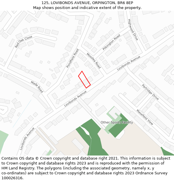 125, LOVIBONDS AVENUE, ORPINGTON, BR6 8EP: Location map and indicative extent of plot