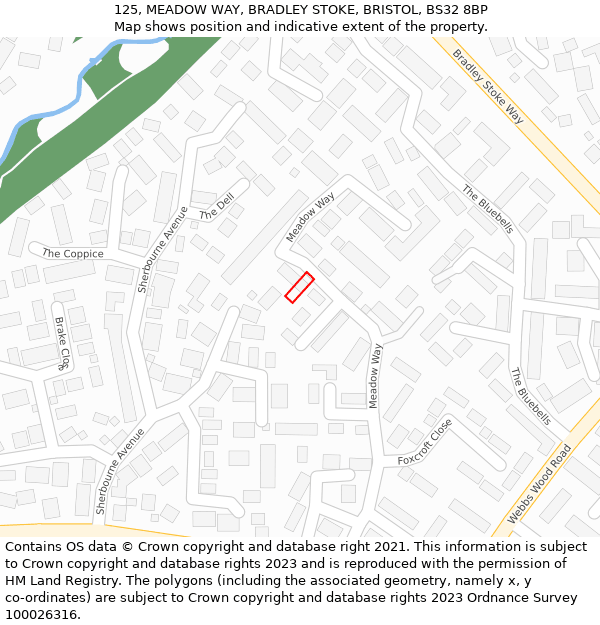 125, MEADOW WAY, BRADLEY STOKE, BRISTOL, BS32 8BP: Location map and indicative extent of plot