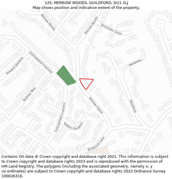 125, MERROW WOODS, GUILDFORD, GU1 2LJ: Location map and indicative extent of plot