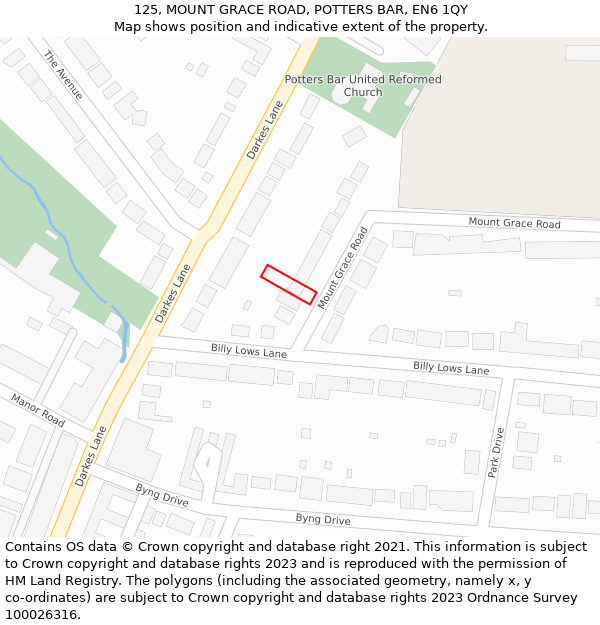 125, MOUNT GRACE ROAD, POTTERS BAR, EN6 1QY: Location map and indicative extent of plot
