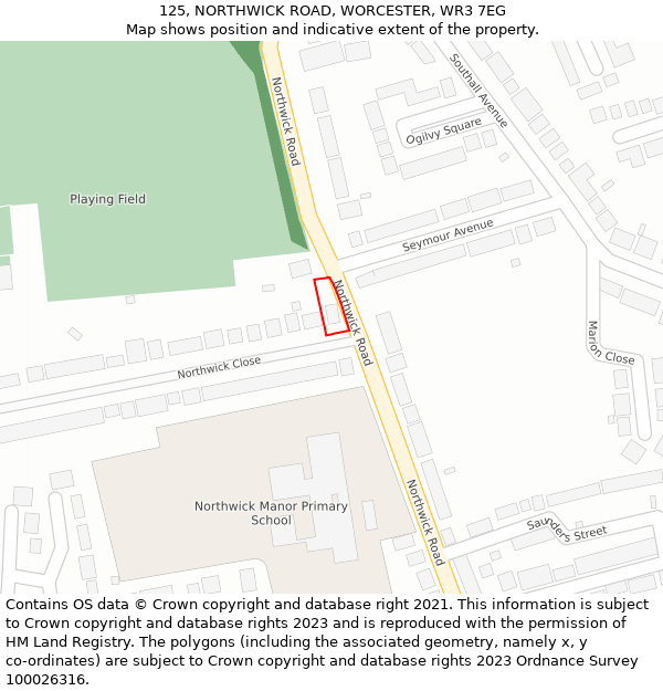 125, NORTHWICK ROAD, WORCESTER, WR3 7EG: Location map and indicative extent of plot