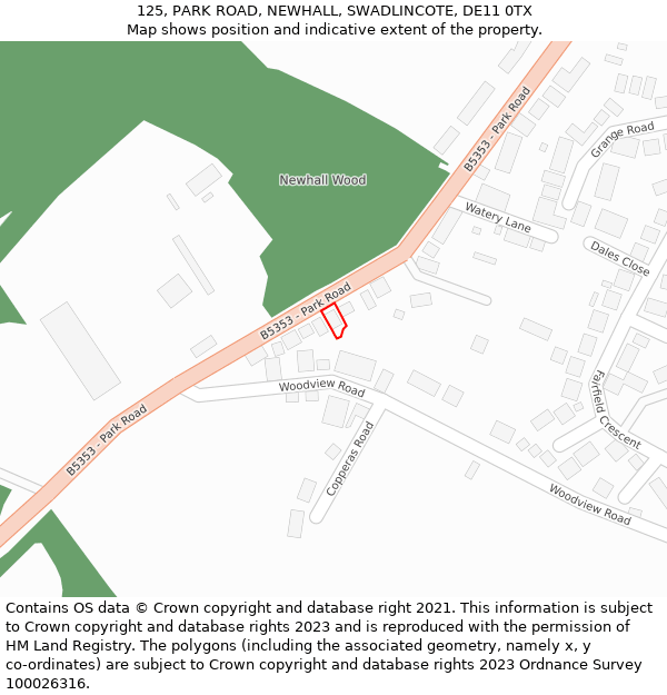 125, PARK ROAD, NEWHALL, SWADLINCOTE, DE11 0TX: Location map and indicative extent of plot