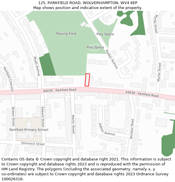 125, PARKFIELD ROAD, WOLVERHAMPTON, WV4 6EP: Location map and indicative extent of plot