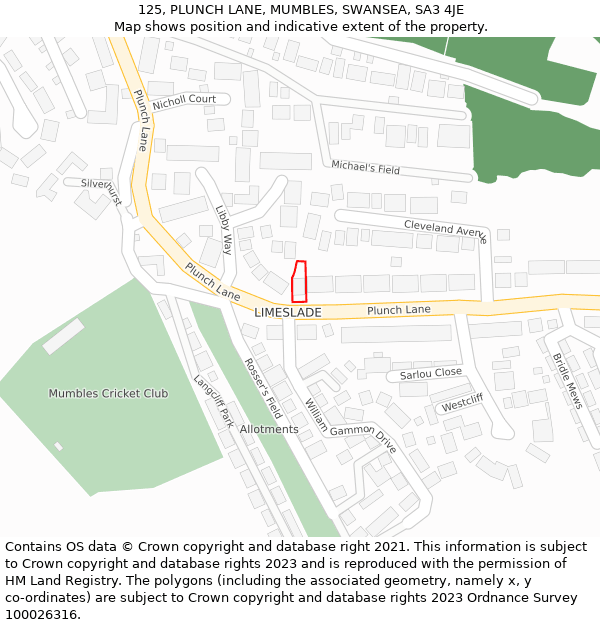 125, PLUNCH LANE, MUMBLES, SWANSEA, SA3 4JE: Location map and indicative extent of plot