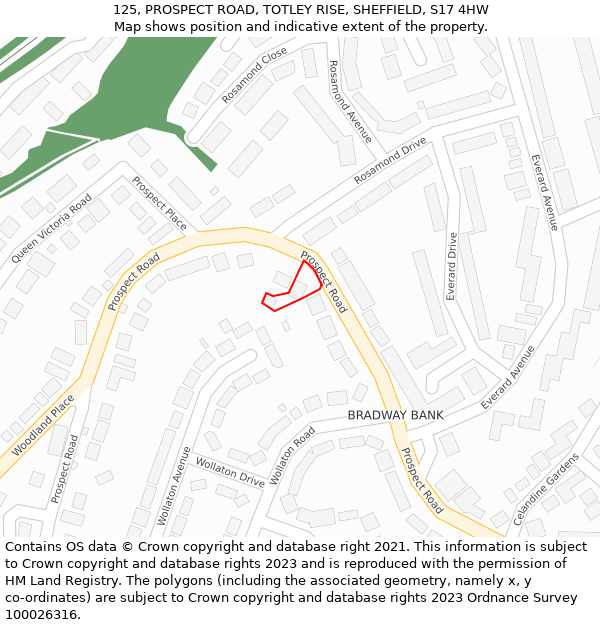 125, PROSPECT ROAD, TOTLEY RISE, SHEFFIELD, S17 4HW: Location map and indicative extent of plot