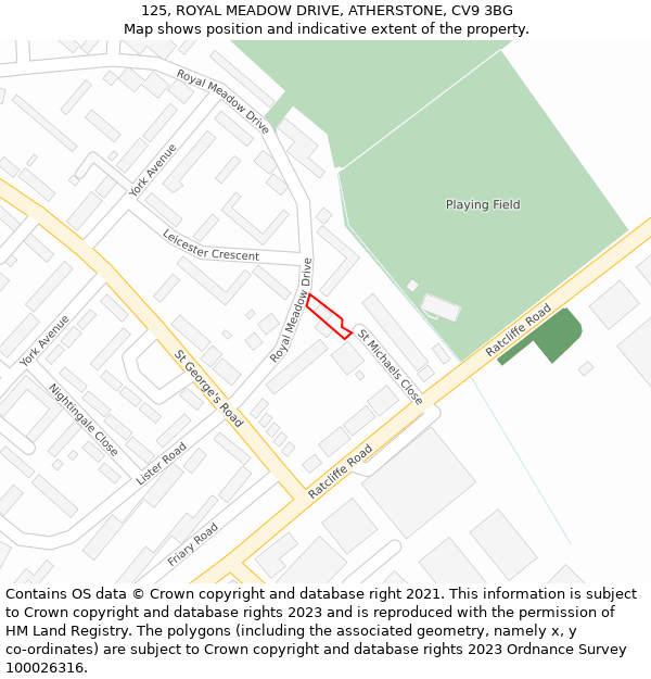 125, ROYAL MEADOW DRIVE, ATHERSTONE, CV9 3BG: Location map and indicative extent of plot