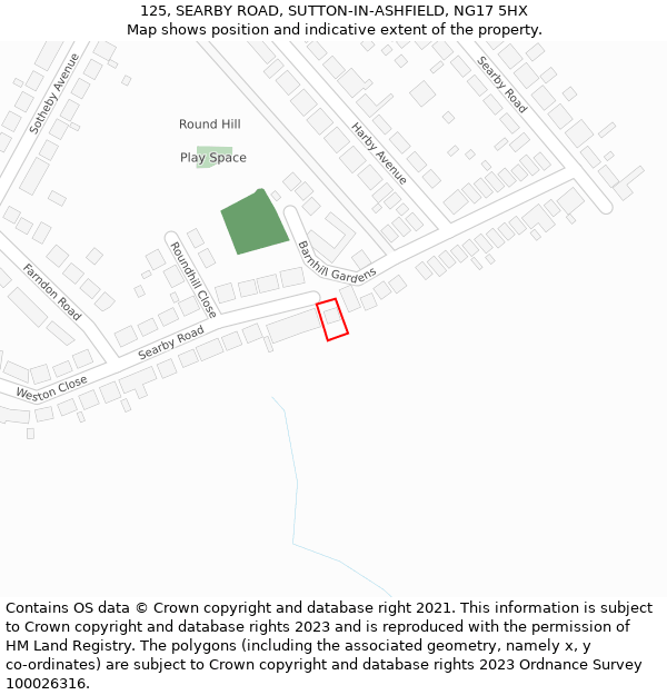 125, SEARBY ROAD, SUTTON-IN-ASHFIELD, NG17 5HX: Location map and indicative extent of plot