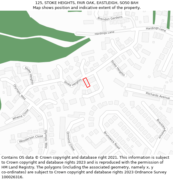 125, STOKE HEIGHTS, FAIR OAK, EASTLEIGH, SO50 8AH: Location map and indicative extent of plot