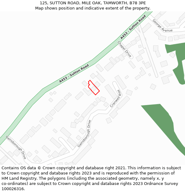 125, SUTTON ROAD, MILE OAK, TAMWORTH, B78 3PE: Location map and indicative extent of plot