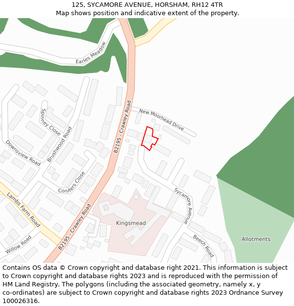 125, SYCAMORE AVENUE, HORSHAM, RH12 4TR: Location map and indicative extent of plot