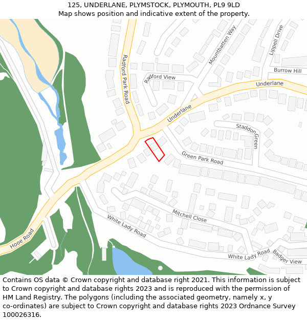 125, UNDERLANE, PLYMSTOCK, PLYMOUTH, PL9 9LD: Location map and indicative extent of plot