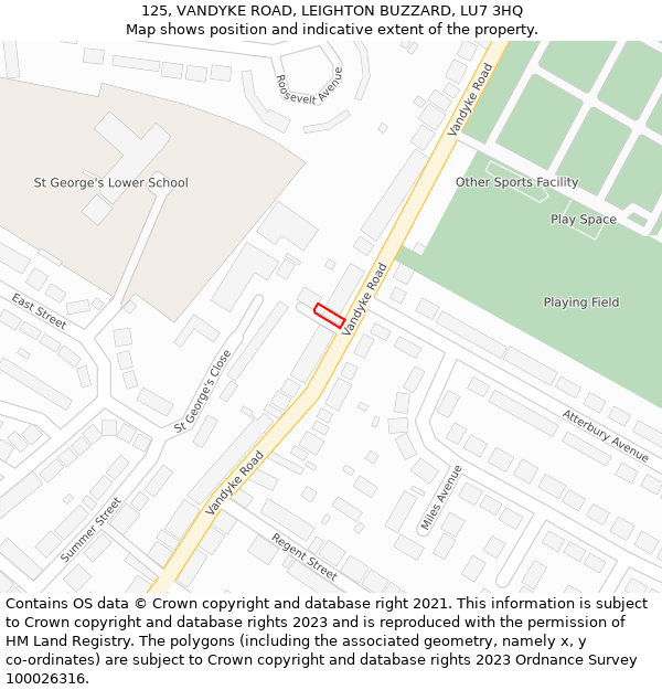 125, VANDYKE ROAD, LEIGHTON BUZZARD, LU7 3HQ: Location map and indicative extent of plot